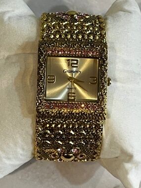 Gramercy 29mm Case Gold tone & rhinestones Cuff watch